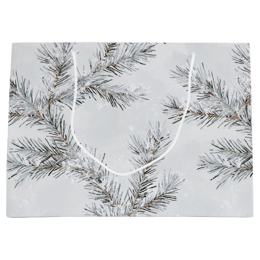 灰色の雪のクリスマスツリーの枝 ラージペーパーバッグ (正面)