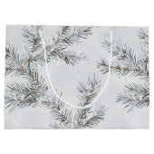 灰色の雪のクリスマスツリーの枝 ラージペーパーバッグ (裏面)