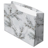 灰色の雪のクリスマスツリーの枝 ラージペーパーバッグ (裏面アングル)