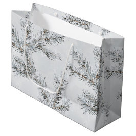 灰色の雪のクリスマスツリーの枝 ラージペーパーバッグ