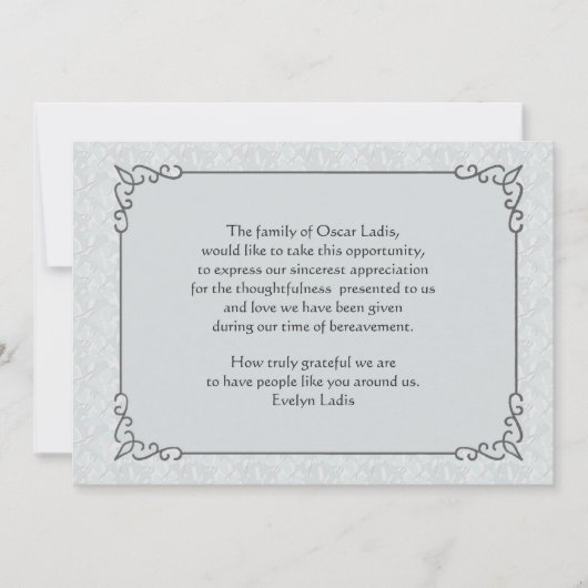 灰色の霧の死別のサンキューカード ノートカード (正面)