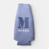 灰色の青いジオメトリックメッシュパターンモノグラム ボトルクーラー (正面)