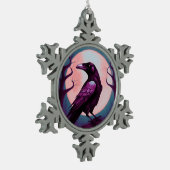 灰色の青い背景に割れ目のスケッチ スノーフレークピューターオーナメント (左)