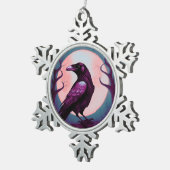 灰色の青い背景に割れ目のスケッチ スノーフレークピューターオーナメント (右)