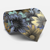 灰色の青い花柄 ネクタイ (ロール)