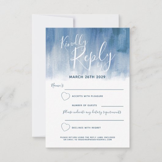 灰色の青の抽象芸術の近代美術の色彩の鮮やかな結婚式 出欠カード (正面)