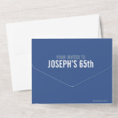 灰色の青3枚の写真65th Birthday party オールインワン招待状 (裏面)