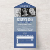 灰色の青3枚の写真65th Birthday party オールインワン招待状 (内側)