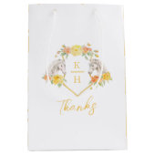 灰色の馬と黄色のバラのモノグラム感謝してい ミディアムペーパーバッグ (正面)