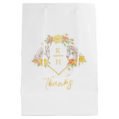 灰色の馬と黄色のバラのモノグラム感謝してい ミディアムペーパーバッグ (裏面)