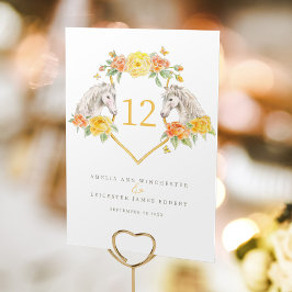 灰色の馬と黄色のバラのモノグラム テーブルナンバー