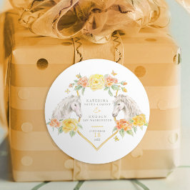 灰色の馬と黄色のバラモノグラムの結婚の ラウンドシール