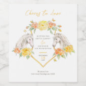 灰色の馬と黄色のバラモノグラムの結婚の ワインラベル (シングルラベル)