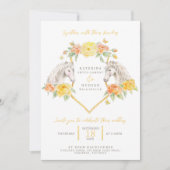 灰色の馬と黄色のバラモノグラムの結婚の 招待状 (正面)