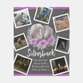 灰色の馬の記念紫のポピーの花の写真 フリースブランケット (正面)