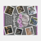 灰色の馬の記念紫のポピーの花の写真 フリースブランケット (正面(横))