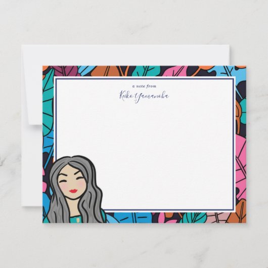 灰色の髪の可愛い漫画の女性 ノートカード (正面)