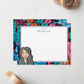 灰色の髪の可愛い漫画の女性 ノートカード (正面/裏面インサイチュ)