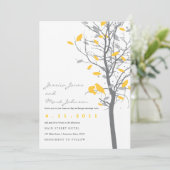 灰色の鳥の木に黄色の愛葉の鳥 招待状 (スタンド正面)