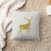 灰色の麻布のフェイクな金ゴールドホイルの雄鹿のシカそして(雄ジカの)枝角 クッション (ブランケット)