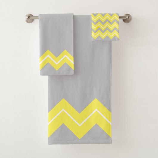 灰色の黄色いジグザグ形 バスタオルセット (インサイチュ)