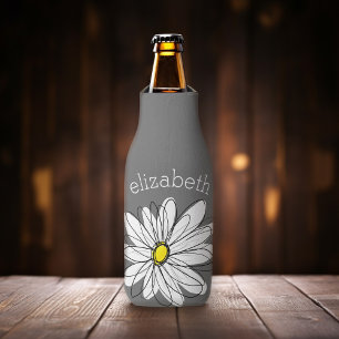 灰色の黄色い名前をカスタムするを用いる粋な花のデイジー ボトルクーラー