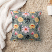 灰色の黄色とピンクの花枕 クッション (ブランケット)