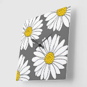 灰色の黄色と白のデイジー スクエア壁時計 (傾斜)