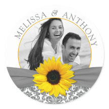 灰色の黄色のひまわり結婚の写真救の日付