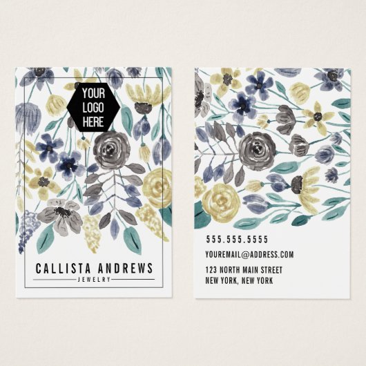 灰色の黄色のフローラキーチェーンロゴ表示カード (正面&裏面)