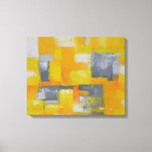 灰色の黄色のモダン白抽象芸術絵画 キャンバスプリント
