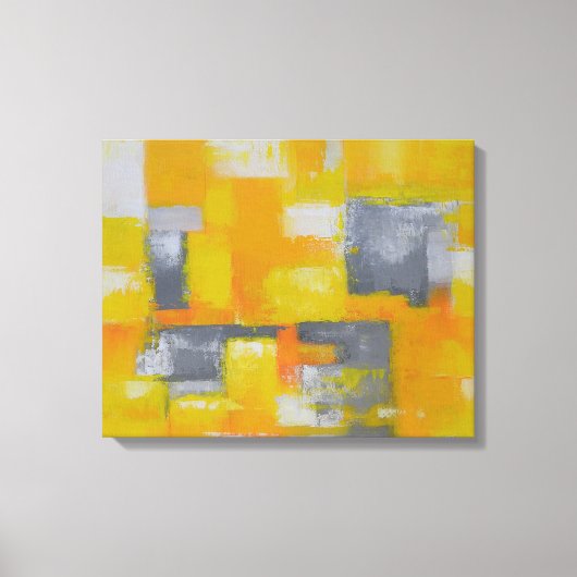 灰色の黄色のモダン白抽象芸術絵画 キャンバスプリント (正面)