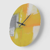 灰色の黄色のモダン白抽象芸術絵画 ラージ壁時計 (傾斜)