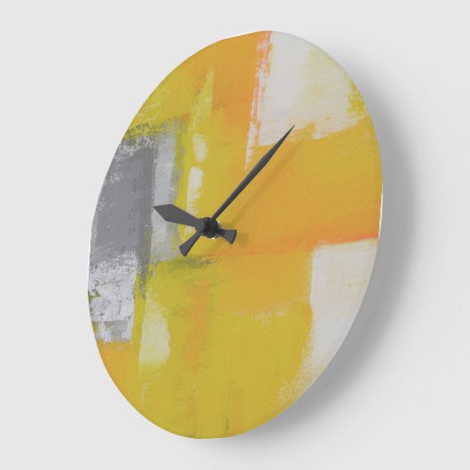 灰色の黄色のモダン白抽象芸術絵画 ラージ壁時計 (傾斜)
