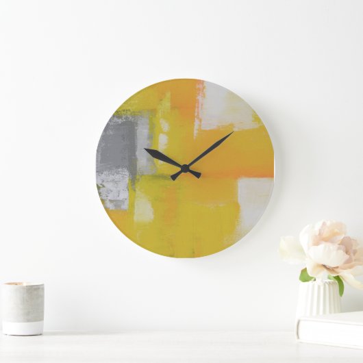 灰色の黄色のモダン白抽象芸術絵画 ラージ壁時計 (ホーム)