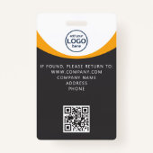 灰色の黄色の企業のビジターパスID QRコード バッジ (裏面)