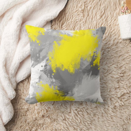 灰色の黄色の抽象芸術のブラシストローク クッション (ブランケット)
