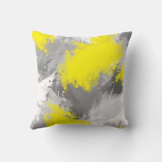 灰色の黄色の抽象芸術のブラシストローク クッション (裏面)