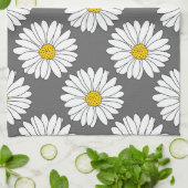 灰色の黄色の白いデイジーパターン キッチンタオル (折り畳み)