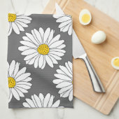 灰色の黄色の白いデイジーパターン キッチンタオル (四つ折り)