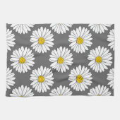 灰色の黄色の白いデイジーパターン キッチンタオル (横)