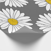 灰色の黄色の白いデイジーパターン ラッピングペーパー (角)