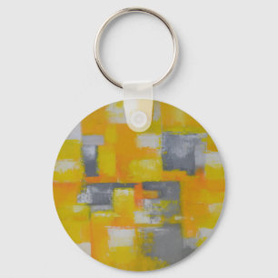 灰色の黄色の白い抽象芸術アト絵画ール キーホルダー