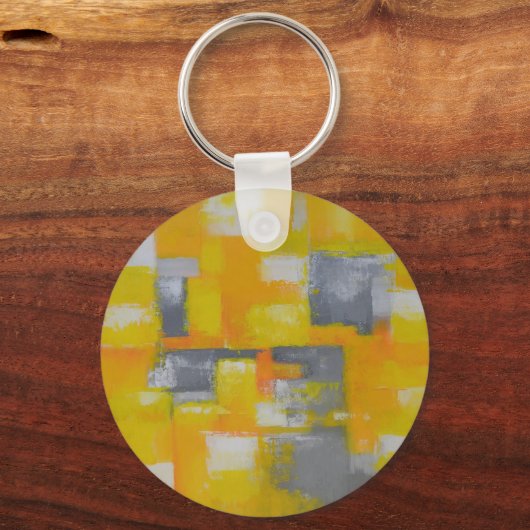灰色の黄色の白い抽象芸術アト絵画ール キーホルダー (正面)