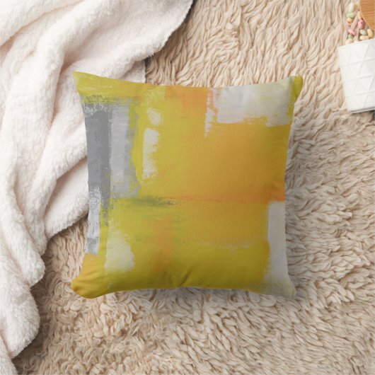 灰色の黄色の白い抽象芸術アト絵画ール クッション (ブランケット)