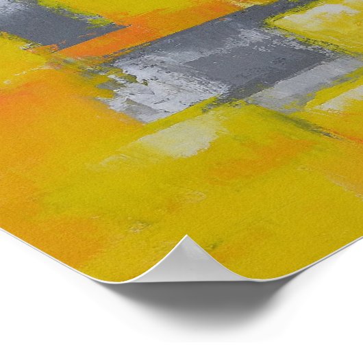 灰色の黄色の白い抽象芸術アト絵画ール ポスター (角)