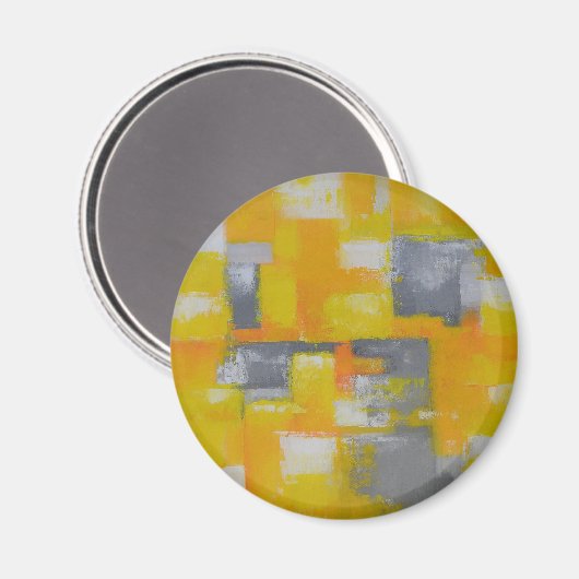 灰色の黄色の白い抽象芸術アト絵画ール マグネット (正面/裏面)