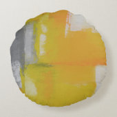 灰色の黄色の白い抽象芸術アト絵画ール ラウンドクッション (裏面)