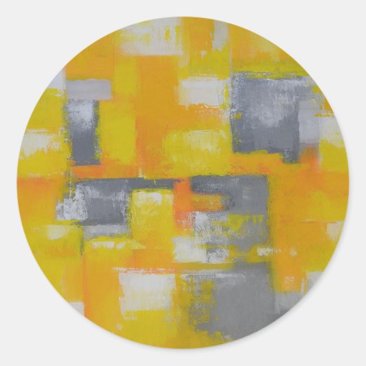 灰色の黄色の白い抽象芸術アト絵画ール ラウンドシール (正面)