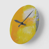 灰色の黄色の白い抽象芸術アト絵画ール ラウンド壁時計 (傾斜)
